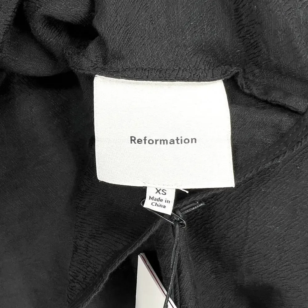 REFORMATION Keegan Top Ibiza Collection Womens XS Black Long Sleeve Twist Crop